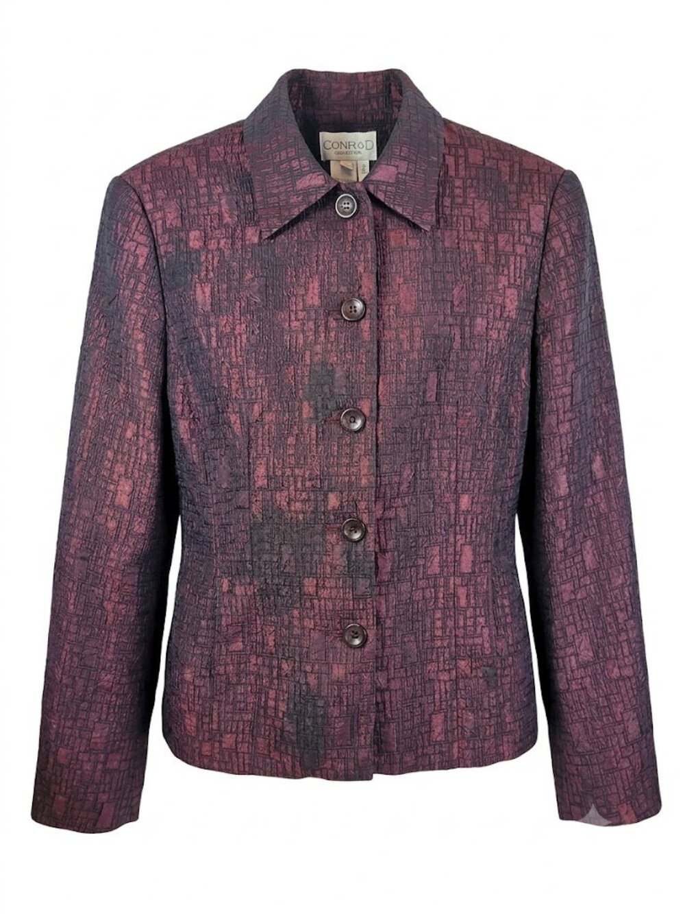 Conrad C Collection Textured Metallic Button Up Blazer Jacket Maroon Size 12